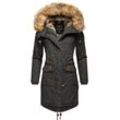 Wintermantel NAVAHOO "Rosinchen", Damen, Gr. M (38), grau (anthrazit), Oberstoff: 100% Baumwolle, Futter: 100% Polyester, Wattierung: 100% Polyester, Ärmelfutter: 100% Polyester, Kunstpelz: 90% Polyacryl, 10% Polyester, casual, tailliert ca. Mitte Oberschenkel, Langarm Ärmel ohne Ärmelschlitz Rippstrickbündchen, Mäntel, stylischer Damen Winter Baumwollparka mit Kunstfell