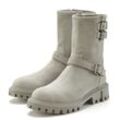 Stiefelette ELBSAND Gr. 36, grau (hellgrau), Damen, Obermaterial: 100% Rindsleder. Futter: 85% Textilmaterial, 15% Lederimitat. Decksohle: 100% Textilmaterial. Laufsohle: 100% Synthetik, unifarben, Veloursleder, Schuhe, aus Leder mit trendigen Zierschnallen, Stiefel, Boots