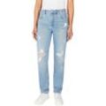 High-waist-Jeans PEPE JEANS "TAPERED JEANS HW", Damen, Gr. 27, Länge 32, blau (light stone wash destroy), Denim/Jeans, Obermaterial: 100% Baumwolle, Destroyed-Effekte, casual, gerade, unten schmal, Jeans