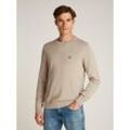 Rundhalspullover CALVIN KLEIN JEANS "MODERN CREW NECK SWEATER", Herren, Gr. L, beige (atmosphere), Strick, Obermaterial: 100% Baumwolle, unifarben, casual, regular fit, Rundhals, Langarm elastischer Bund, Pullover, Logodruck, Rundhals