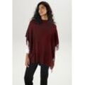 Strickponcho ANISTON SELECTED Gr. 1 (34/36/38), rot (burgunder), Damen, Feinstrick, Obermaterial: 50% Viskose, 26% Polyamid, 24% Polyester, unifarben, Pullover, mit Stehkragen und aufgesetzter Tasche