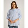 Hemdbluse TOMMY JEANS "TJW RLX SCRIPT OXFORD SHIRT" Gr. L (40), blau (sweet blau), Damen, Web, Obermaterial: 100% Baumwolle, unifarben, Blusen, mit Logo-Stickereien