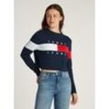 Strickpullover TOMMY JEANS CURVE "TJW CENTER FLAG SWEATER EXT", Damen, Gr. 4XL (48), blau (schwarz night navy), Strick, Obermaterial: 100% Baumwolle, unifarben, casual, regular fit, Langarm Bündchen, Pullover, in Großen Größen, Logo-Flag