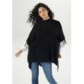 Strickponcho ANISTON SELECTED Gr. 1 (34/36/38), schwarz, Damen, Feinstrick, Obermaterial: 50% Viskose, 26% Polyamid, 24% Polyester, unifarben, Pullover, mit Stehkragen und aufgesetzter Tasche