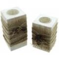 Teelichthalter Natural Vintage 2er Set rustikale Block Kerzenhalter mit Zapfen FF-507007