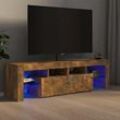 TV-Lowboard für Wohnzimmer TV-Schrank TV-Möbel mit LED-Leuchten Räuchereiche 140x36,5x40 cm DE77596