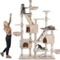 HAPPYPET Kratzbaum deckenhoch 260 cm hoch, Kletterbaum SAM – Großer XXL Katzenbaum Stabil für mehrere Katzen, stabile 8 cm Säulen, Liegemulden, Häuser, mit Zubehör Beige 260 cm