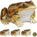 4 x Gartenfigur Frosch, wetterfest, für Balkon, Terrasse, am Teich, Kunststein, sitzende Dekofigur Frosch, gelb