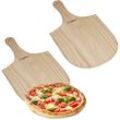 2 x Pizzaschieber aus Holz, mit handlichem Griff, für Brot & Flammkuchen, Pizzaschaufel, BxT: 30,5 x 54 cm, natur