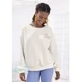 Sweatshirt BUFFALO, Damen, Gr. 32/34, beige (creme), Sweatware, Obermaterial: 60% Baumwolle, 40% Polyester, unifarben, Basic, lässig geschnitten normal, Rundhals, Langarm Raglanärmel Rippbündchen, Sweatshirts, mit Rippbündchen und Sunshine Druck, Loungewear