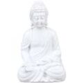 Buddha Figur, Polyresin, wetterfest & frostsicher, Gartendeko, HxBxT: 30x19,5x12 cm, Indoor & Outdoor, weiß - Relaxdays