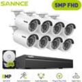 5MP hd Sistema de Cámara de Seguridad PoE nvr Exterior 8×Cámaras Visión Nocturna Alarma E-Mail Cámara cctv app/pc Remoto 2TB - Sannce