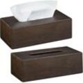 Relaxdays - 2 x Tücherbox Bambus, Taschentuchbox mit Schiebeboden, Tissue Box für Taschentücher, hbt: 7,5x24x12cm, dunkelbraun