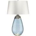 Lena 2 Light Large Blue Tischlampe mit cremefarbenem Schirm, blau getöntem Glas, cremefarbenem Schirm, E27 - Elstead