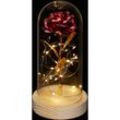 Relaxdays - Ewige Rose im Glas, mit LED-Beleuchtung, Kunstrose als Mutter-, Jahres- oder Valentinstaggeschenk, rot/gold