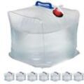 Wasserkanister 8er Set, 20 l, faltbar, Zapfhahn, Griffe, Camping Kanister, BPA-freier Kunststoff, transparent - Relaxdays