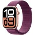 Smartwatch APPLE "Watch Series 10 Aluminium", rosa (pflaume, rosegold), Smartwatches, 46mm, ohne eSIM, One-Size, Sport Loop