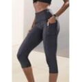 Caprileggings LASCANA, Damen, Gr. XS (32/34), N-Gr, schwarz, Obermaterial: 85% Polyester, 15% Elasthan, Hahnentrittmuster, modisch, figurbetont kniebedeckend, Hosen, Sporthose im Allover-Druck