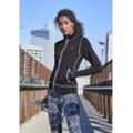 Trainingsjacke LASCANA ACTIVE "Black Marble", Damen, Gr. 32/34, schwarz-weiß (schwarz, weiß), Obermaterial: 85% Polyester, 15% Elasthan, unifarben mit Farbeinsatz, kontrastfarbene Details, sportlich, Basic taillenlang, Jacken, Trainingsjacke mit Kontrastnähten und Stehkragen