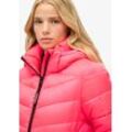 Steppjacke SUPERDRY "HOODED FUJI QUILT PADDED JKT" Gr. S, pink (hyper fire pink), Damen, Web, Obermaterial: 100% Polyester, unifarben, Jacken