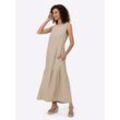 Trägerkleid HEINE "Kleid", Damen, Gr. 42, Normalgrößen, beige, Web, 55% Leinen, 45% Viskose, unifarben, lang, Rundhals, ohne Ärmel, Kleider