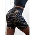 Funktionsshorts LASCANA ACTIVE Gr. XS (32/34), N-Gr, schwarz (schwarz, gold), Damen, Obermaterial: 85% Polyester, 15% Elasthan, bedruckt, gemustert, glänzend, Hosen, Radlerhose mit glänzendem 3D Schriftzug auf dem Bund