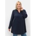 Longbluse SHEEGO "Große Größen", Damen, Gr. 40, blau (marine), Obermaterial: 86% Modal, 14% Polyester, unifarben, feminin, figurumspielend lang, Langarm, Blusen, mit Raffung am Rückenteil