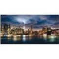 Wandbild ARTLAND "Sonnenaufgang über Manhattan" Bilder Gr. B/H: 100cm x 50cm, Alu-Dibond-Druck Amerika,, blau als Alubild, Outdoorbild, Leinwandbild in verschied. Größen