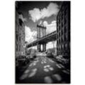 Wandbild ARTLAND "Manhattan Bridge in Brooklyn, New York" Bilder Gr. B/H: 60cm x 90cm, Leinwandbild New York Hochformat,, schwarz als Leinwandbild, Poster in verschied. Größen