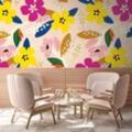 LIVING WALLS Fototapete "Blumentapete Bunt" Tapeten Fototapete Floral Tapeten Wohnzimmer Schlafzimmer Küche Design Optik Gr. B/L: 1,59 m x 2,8 m, Rollen:, bunt beige gelb