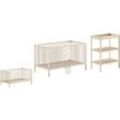 Babymöbel-Set VIPACK "Dino ist das ideale Start Set für Ihr Kind aus massiver Buche", beige (natur), Schlafzimmermöbel-Sets, Baby, ohne Matratze, B/H: 70cm x 140cm, Baby-Juniorbett u. Wickelregal inkl. wahlweise in 3 Farben erhältlich