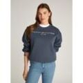 Sweatshirt TOMMY HILFIGER "MDRN REG CORP LOGO C-NK SWTSHRT", Damen, Gr. L (40), blau (military denim), Sweatware, Obermaterial: 63% Baumwolle, 37% Polyester, unifarben, casual, regular fit hüftlang, Rundhals, Sweatshirts, mit Logoschriftzug