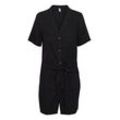 Jumpsuit PULZ JEANS "Jumpsuit PZLuca", Damen, Gr. L, schwarz (schwarz beauty), Obermaterial: 52% Leinen LI. 45% Viskose LENZINGu00bf ECOVEROu00bf CV LenzEcov. 3% Elasthan EL., casual, mini, Overalls