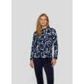 Print-Shirt RABE "Rabe Shirt mit abstrakter Struktur und Stehkragen" Gr. 44, blau (dunkelblau), Damen, 70%Polyester 28%Viskose 2%Elastan, gemustert, Shirts