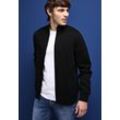 Strickjacke STREET ONE MEN, Herren, Gr. M (40), schwarz, Web, 100% Baumwolle , unifarben, casual, normal normal, hoch geschlossener Ausschnitt, Langarm Bündchen, Strickjacken, aus reiner Baumwolle