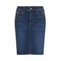 Jeansrock PULZ JEANS "Jeansrock PZKAROLINA HW Skirt" Gr. 32, blau (dunkelblau denim), Damen, Obermaterial: 92% Baumwolle CO. 6% Elasthan EL. 2% Lyocell CLY., Röcke