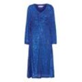 Jerseykleid ICHI "Jerseykleid IHFauci", Damen, Gr. L, blau (lapis blau), Obermaterial: 95% Polyester PES. 5% Elasthan EL., unifarben, festlich, regular fit knielang, V-Ausschnitt, Kleider