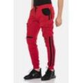 Trainingshose CIPO & BAXX "HOMEWEAR", Herren, Gr. L, US-Größen, rot, 70% Baumwolle;30% Polyester, gestreift, regular fit knöchellang, Hosen, im sportlichen Look, CR125