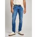 Tapered-fit-Jeans PEPE JEANS "TAPERED JEANS", Herren, Gr. 32, Länge 34, blau (medium, schwarz comfort stretch), Denim/Jeans, Obermaterial: 98% Baumwolle, 2% Elasthan, casual, gerade, unten schmal, Jeans