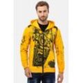 Sweatjacke CIPO & BAXX "Jacken", Herren, Gr. L, gelb (mustard), 80% Baumwolle;15% Polyester;5% Elasthan, bedruckt, Basic, regular fit normal, Langarm, Sweatjacken, mit Print, CL561