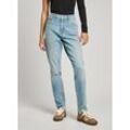 High-waist-Jeans PEPE JEANS "TAPERED JEANS HW", Damen, Gr. 27, Länge 32, blau comfort stretch, Denim/Jeans, Obermaterial: 99% Baumwolle, 1% Elasthan, casual, gerade, unten schmal, Jeans