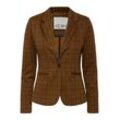 Kurzblazer ICHI "Kurzblazer IHKATE MOSLEY BL", Damen, Gr. L, braun (monk's robe check jacquard), Grobstrick, Obermaterial: 80% Polyester PES. 18% Baumwolle CO. 2% Elasthan EL., Basic, normal, Blazer