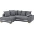 Ecksofa INOSIGN "Nikita II, L-Form", grau (novaclean avanti 1 stone), B:243cm H:88cm T:190cm, Novaclean Avanti (100% Polyester), Sofas, mit Kaltschaum, RGB-LED, Soundsystem, wahlweise mit Bett, Bettkasten