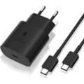 Ahlsen - 25-W-Schnellladegerät + USB-C-USB-C-Kabel kompatibel mit Samsung, Schwarz