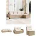 5-tlg. Garten-Sofagarnitur mit Kissen Beige Poly Rattan - Gartenmöbel-Sets - Beige - The Living Store