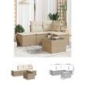 5-tlg. Garten-Sofagarnitur mit Kissen Beige Poly Rattan - Gartenmöbel-Sets - Beige - The Living Store