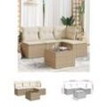 5-tlg. Garten-Sofagarnitur mit Kissen Beige Poly Rattan - Gartenmöbel-Sets - Beige - The Living Store