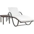 Bonnevie - Sonnenliege,Liegestuhl,Gartenliege mit Auflage & Tisch Poly Rattan Braun VEIN592850