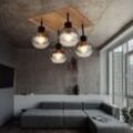 Globo Lighting - Deckenlampe Esstisch Retro Deckenleuchte rustikal Landhaus Deckenlampe Wohnzimmer Holz, mdf Glas rauch Metall, 4 Flammig E27, LxBxH