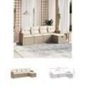 5-tlg. Garten-Sofagarnitur mit Kissen Beige Poly Rattan - Gartenmöbel-Sets - Beige - The Living Store